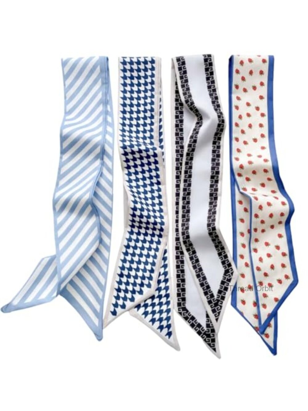4 Pc Satin Twill Skinny Scarves Boho Headbands Bag Accessories